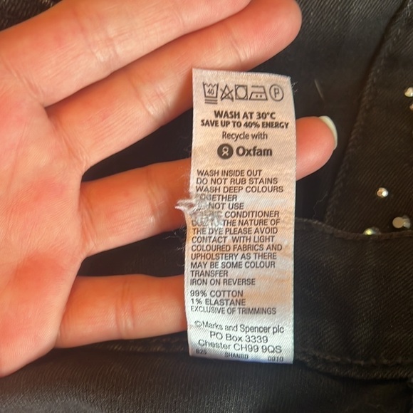 Marks&Spenser Black/Gray Bling Rhinestones Studs Jean Mini Skirt Size UK 10 - Picture 12 of 14